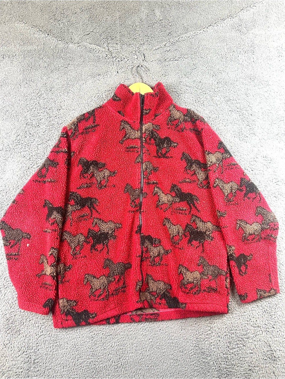 Rod's Western Palace Red Horse Print Sherpa Fleece Full Zip Jacket Womens XL USA
